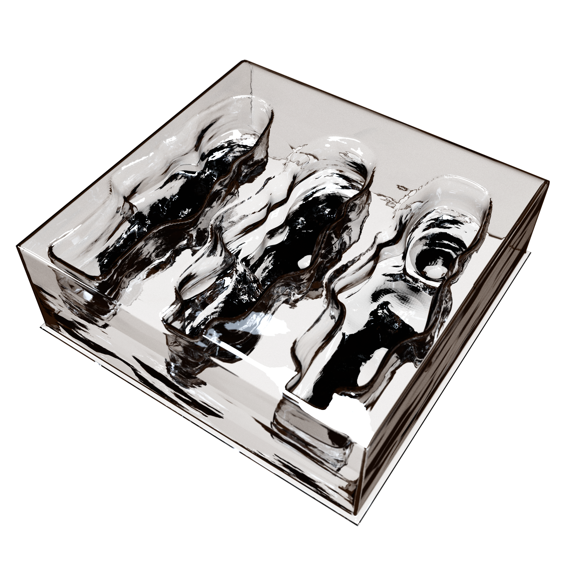 An empty plastic container where the Bobbing Heads used to sit